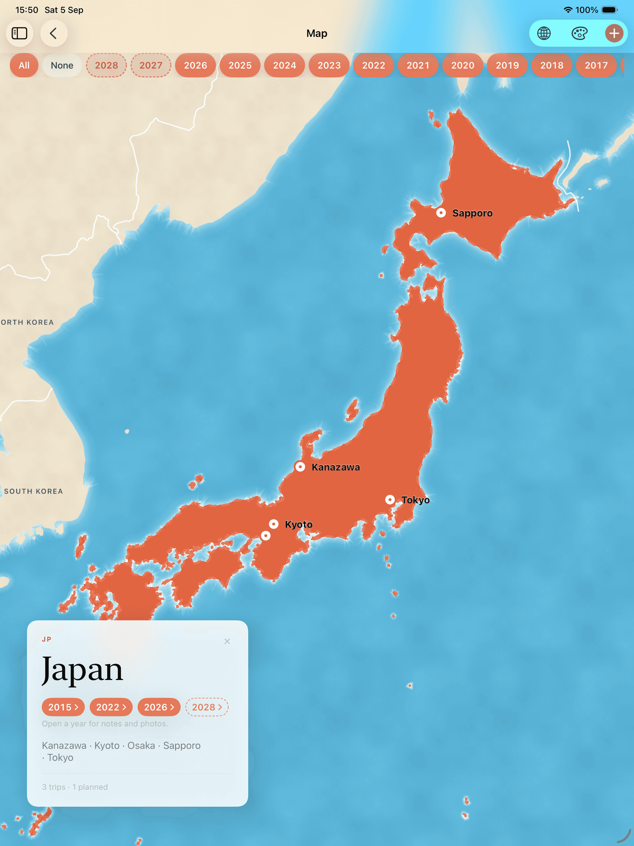 The same Japan, the same three years, with the year legend running across the top from 2028 down to 2017.