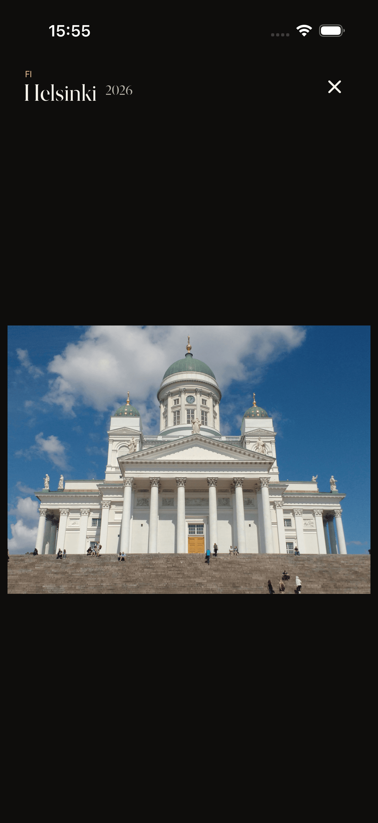 Helsinki Cathedral filling the screen, headed Helsinki 2026.